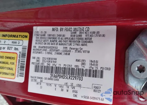 2020 Ford Fusion Se from USA, damaged, VIN 3FA6P0HD5LR229703